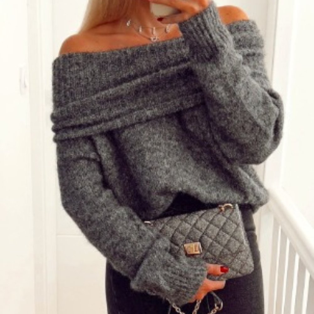 NWT Oversized Ecru Over The Shoulder/Cowl Neck Super Soft Sweater